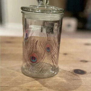 Vintage Apothecary Glass Jar with Peacock Feather Design/Medicinal/Beauty Jar